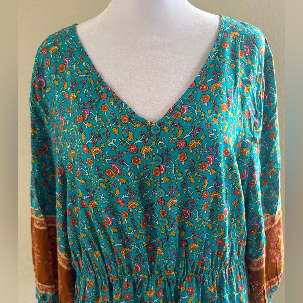 Bohemian Teal and Brown Maxi Dress - Picture 3 of 7